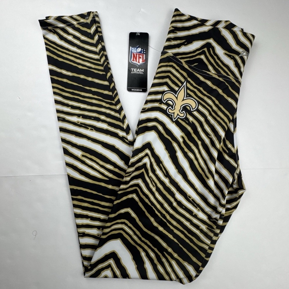 Zubaz Womens NFL New Orleans Saints Leggings S Zebra Print‎ Athleisure NWT Yoga